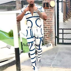 Impresso Camisa dos homens novos 2 Conjuntos de Camisa de Manga Curta + Calças Set Collar Slim Fit Terno Desgaste dos homens Tops Camisas - Product Image 3