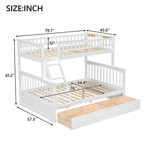 <b>Kids</b> Bunk Bed White Wood Frame <b>Storage</b> Drawers Stairs Design Bedroom Furniture - Product Image 4