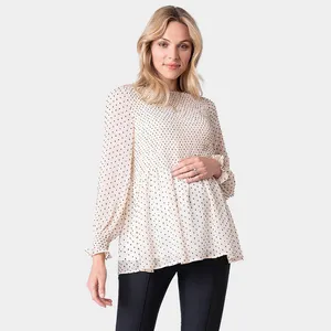 Vente en gros Vêtements <span class=keywords><strong>de</strong></span> maternité plissés pour femmes Hauts <span class=keywords><strong>chemisier</strong></span> <span class=keywords><strong>de</strong></span> maternité blancs - Product Image 1