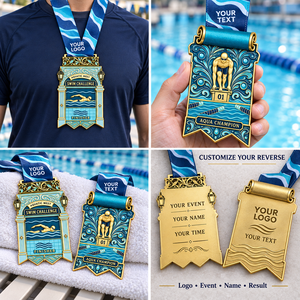 Médailles de natation personnalisées en émail souple avec relief métallique sculpté, rubans sur mesure et dos personnalisés pour les récompenses des sports aquatiques - Product Image 3