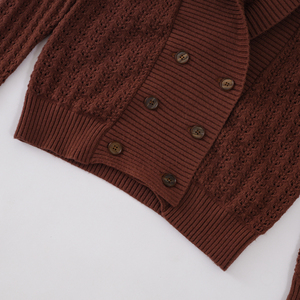 Cardigan en tricot personnalisé pour homme à manches longues, col rabattu, ajouré, double boutonnage - Product Image 4