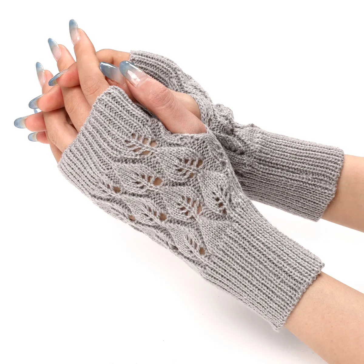 RTS Baixo MOQ 2023 Inverno Quente Mão das Mulheres Crochet Arm Warmers Malha Luvas de luva sem dedos