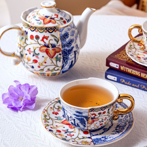 Ceramic Tea Set - Blue <b>White</b> and Doucai Floral <b>Teapot</b> with 2 Cups and Saucers - Product Image 3