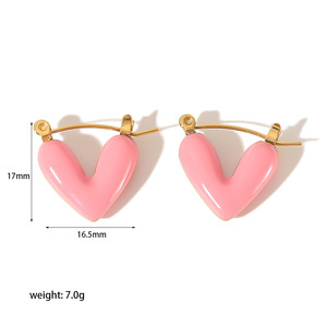 Pendientes Huggie en forma de corazón, oro de 18 quilates, acero inoxidable, epoxi, joyería de moda para mujer TE6389 - Product Image 3