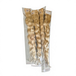 Extensions de cheveux humains indiens Remy blonds ondulés, super double drawn, double trame machine, cuticules entièrement préservées pour rallongement en salon - Product Image 2