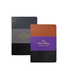 Fornecedor de fábrica PU Couro capa macia Personalização Cor misturada Livro de tamanho grande Hot Sliver Impressão da Bíblia em Inglês