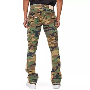 Pantalones vaqueros de camuflaje para hombre, Vaqueros apilados personalizados con bolsillo, color Cargo