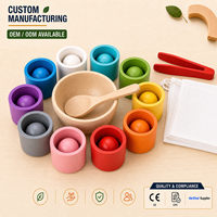 Juguete de Clasificación de Bolas y Vasos de Madera Montessori para Niños Pequeños, 10 Colores, Juego de Combinación, Aprendizaje Temprano, Juguete Sensorial Educativo