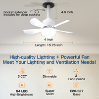 Ventilador de Techo LED con Luz, Cabezal Móvil, Regulación Inteligente, Bombilla Decorativa para el Hogar, Rotación de 360°, Control Remoto, E27