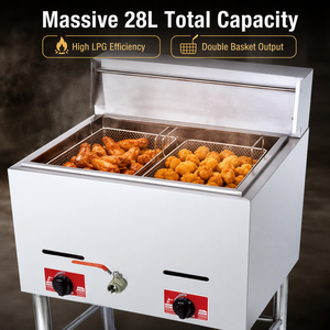 Commercial Floor Standing Single Tank Double <b>Basket</b> Gas Deep Fryer LPG 14L+14L for Fried Chicken French Fries Restaurant - Product Image 3