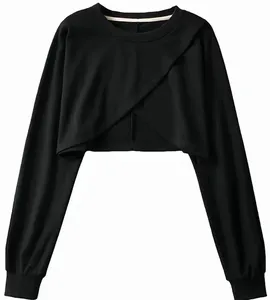 Spring Autumn New Style Pullover Crop Top Cotton Plain Casual Sport Custom Women's Crewneck Sweatshirt