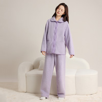 Ensemble de pyjama pour couples, vêtements de détente en polaire corail épais, cardigan à col, ensemble de pyjama chaud pour un usage quotidien en intérieur et en extérieur