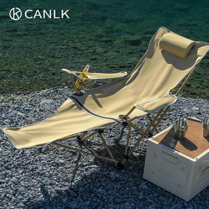 เก้าอี้พับเอนนอนกลางแจ้งแบบพกพาโครงอะลูมิเนียมสำหรับสวนและแคมป์ปิ้ง พร้อมที่วางแก้วและช่องตาข่ายเก็บของ - Product Image 2