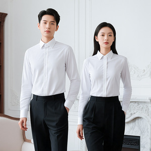 Women's Long Sleeve Blue Shirt Pure Cotton Solid Color Work Blouse Autumn Commute Interview Uniform - Product Image 2