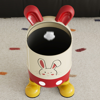 Poubelle en plastique Japandi moulée par injection, écologique, capacité 8L, motif dessin animé, couvercle rabattable, mignonne, multifonctionnelle, pour chambre et salon
