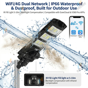 Lampadaire solaire LED avec caméra CCTV WiFi 4G, 3 objectifs, 4MP, éclairage solaire couleur pour jardin et cour - Product Image 4