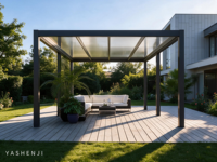 Pergola en aluminium thermolaqué, toit à lames bioclimatiques motorisé, imperméable, cadre anti-rouille pour villa extérieure