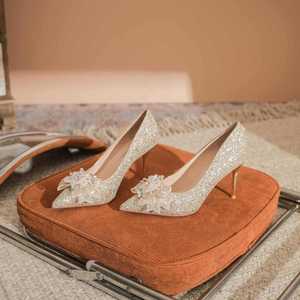 Zapatos de Novia con Flores de Cristal para Mujer, Tacón Alto, Talla Adulto 6681-23-187 - Product Image 1