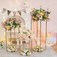 Supports à fleurs rectangulaires multi-tailles en métal doré, décorations de table, centres de table de mariage