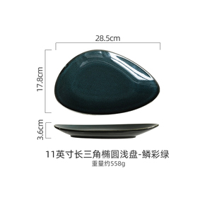 Vajilla ecológica HoReCa, platos de cena de porcelana con diseño <span class=keywords><strong>plano</strong></span> triangular esmaltado reactivo para hoteles, restaurantes, catering - Product Image 6