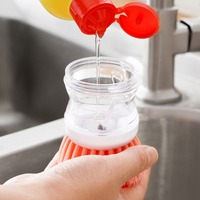 Brosse à vaisselle pour pot de lavage de cuisine avec distributeur Remplissage de liquide en pressant Ne blesse pas la casserole Brosses de nettoyage automatique 1 pièce