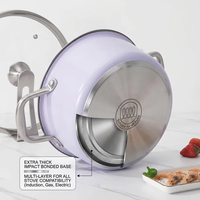 Ensemble de casseroles et poêles modernes style crème en acier inoxydable 304, revêtement antiadhésif hybride alvéolé, compatible induction
