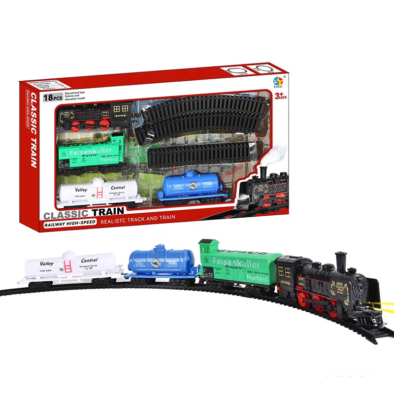 NEW hot sell plastic funny classic train toy track LED light railway high speed realist track and train for boys