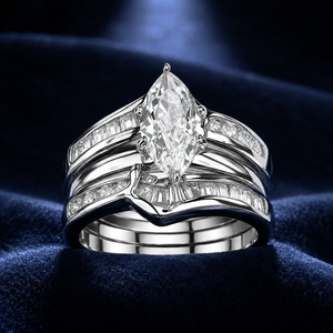Set di Tre Anelli di Fidanzamento con Micro Pavé di Zirconi per Donne, Gioielli Scintillanti alla Moda - Product Image 6