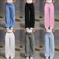 Pantalon large taille haute en jean pour femme, élégant et confortable, en nylon, multi-fonctions, directement du fabricant