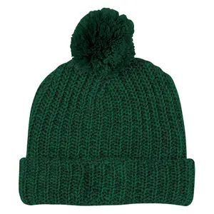 Теплая зимняя трикотажная шапка в рубчик унисекс, шапка с помпоном и закатанными манжетами