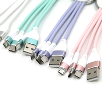 Câble de charge 3-en-1 promotionnel en gros, couleur macaron, avec porte-clés, cordon de charge TPE, Micro USB, Type-C, accessoires pour smartphone