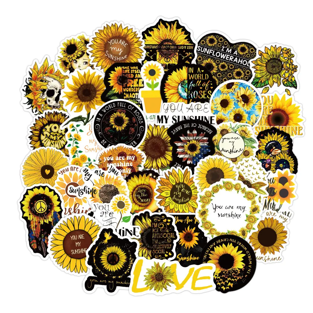 50pcs/bag Sun Flower You Are My Sunshine Inspirational Words Mental health reward stickers PVC Vinyl Removable Stickers