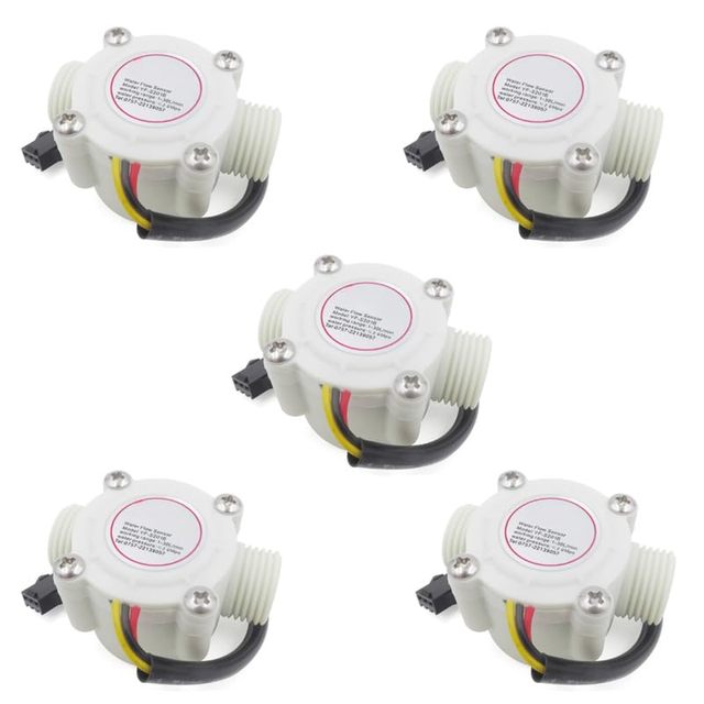 Aismartlink G1/2 Hall Effect Liquid Water Flow Sensor Switch Flowmeter Counter DC5V 1-30L/min White YF-S201 4 Wire Stock