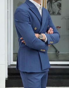 Custom Made Migliore degli uomini Blu A Doppio Petto Slim Fit Giacca Sportiva degli uomini di Partito 2 Pezzo del <span class=keywords><strong>Vestito</strong></span> di Autunno abito Da Sposa Sposo ha raggiunto il picco Risvolto <span class=keywords><strong>Vestito</strong></span> - Product Image 4