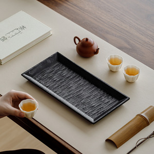 Guanlan Walnut Wood Rectangular <b>Tea</b> <b>Tray</b> Carbonized Solid Wood Dry Brewing Teapot Holder Simple Household Use - Product Image 2