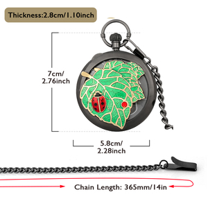 Nuovo orologio da tasca musicale con coccinella su grande foglia, carillon nero <span class=keywords><strong>a</strong></span> manovella per regalo di San Valentino o compleanno - Product Image 5