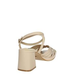 Sandalias de Tacón para Mujer Miabelle MB74 Color Crema con Tiras y Correa en el Tobillo, Tacón Cuadrado, Zapatos de Verano - Product Image 3