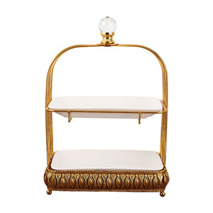 Présentoir à nourriture créatif en forme de cage à oiseaux, plateau à dessert en céramique à trois étages, plateau à gâteau à deux étages, plateau à thé de l'après-midi, support en forme de cœur - Product Image 5