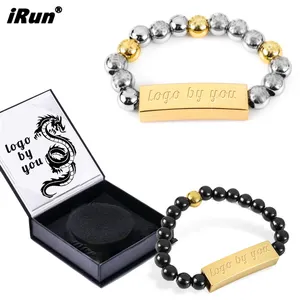 IRun lujo plateado Acero inoxidable impermeable joyería elástico plata BOLA DE Metal pulsera con cuentas con embalaje personalizado