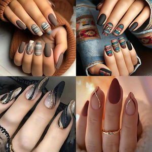 <span class=keywords><strong>Faux</strong></span> ongles réutilisables en ABS <span class=keywords><strong>noir</strong></span>, longs, moyens, en forme d'amande, finition mate, avec motifs de chapeau de Noël et pointes françaises pré-dessinées - Product Image 2