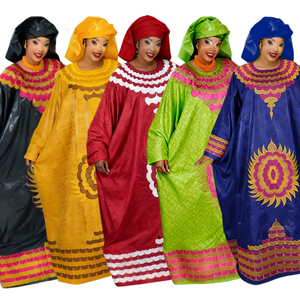 H&D S10995-1 Nouvelle tenue africaine sur mesure pour femmes, robes <span class=keywords><strong>Bazin</strong></span> Riche, broderies, robes <span class=keywords><strong>Boubou</strong></span> avec foulard - Product Image 1