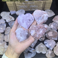 Pierre de guérison de haute qualité, cristal naturel, améthyste rose, pierre de paume en forme de cœur pour la décoration de la maison
