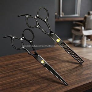 ASAP Ciseaux professionnels à effiler à manche long en acier inoxydable 4Cr13 noir mat, pour droitiers, avec revêtement en poudre - Product Image 3