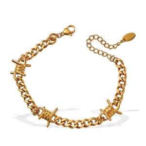 Pulsera de cadena cubana gruesa estilo punk con púas para hombre, de acero inoxidable chapado en oro de 18k, collar de estilo hip hop moderno para mujer - Product Image 5