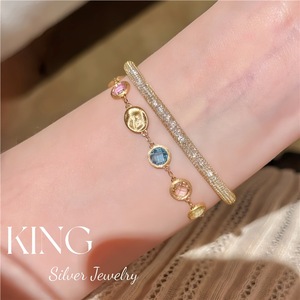 S925 Silver Gold Plated <b>Rainbow</b> Beans <b>Bracelet</b> Bezel Setting Everyday Wear - Product Image 3