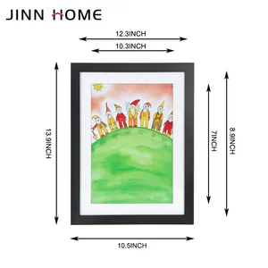 Wholesale A4 10x14inch Black Shadow Box Frame White Mat Kids Art Picture Photo Frame With Glass