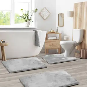 Washable Water Absorption Non-Slip Bath Rug U-Shaped Toilet Mats Memory Foam Bathroom Mat Set