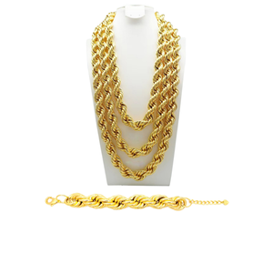 <b>Mens</b> Cuban Large Necklace <b>Bracelet</b> Brass <b>24K</b> <b>Gold</b> Plated Luxury Hip Hop Style Wedding Engagement Jewelry Set Gift - Product Image 1