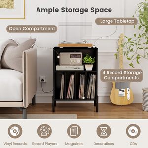 <span class=keywords><strong>Meuble</strong></span> de maison populaire Irving, support de tourne-disque classique en bois à deux niveaux, organisateur de placard, étagère pour tourne-disque - Product Image 3