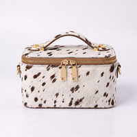 Trousse de Toilette de Voyage en Cuir Imprimé Poil de Vache LZ avec Logos Personnalisés pour Femme, Élégante Pochette à Maquillage avec Fermeture Éclair Dorée et Poils